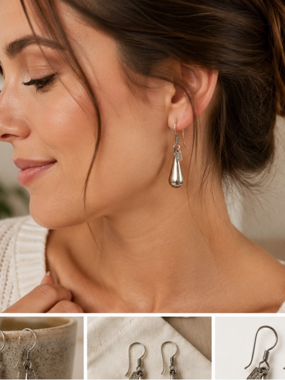 Vintage Silver Teardrop Dangle Earrings - Silver Stamped 925